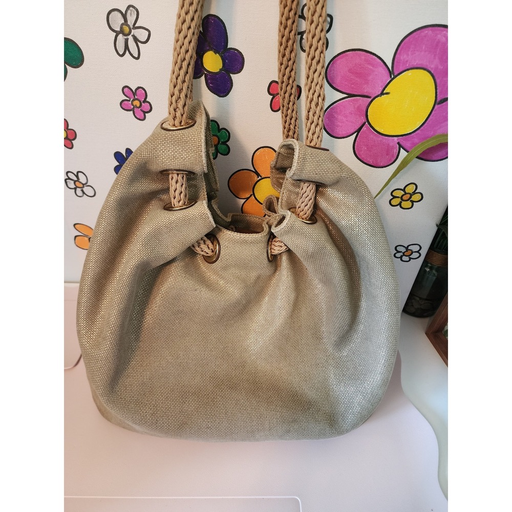 Michael Kors Marina Large Drawstring Tote Metallic Gold Rope Handle Hobo MK - Picture 14 of 16